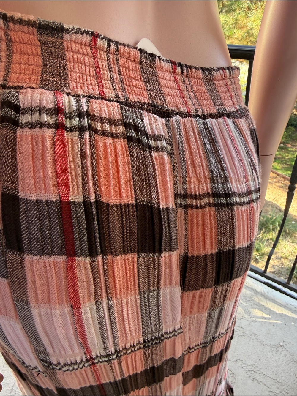 NWT Free People skirt Bordeaux Plaid Tiered Maxi peach - renaissance S (XS-M?) - Picture 10 of 17